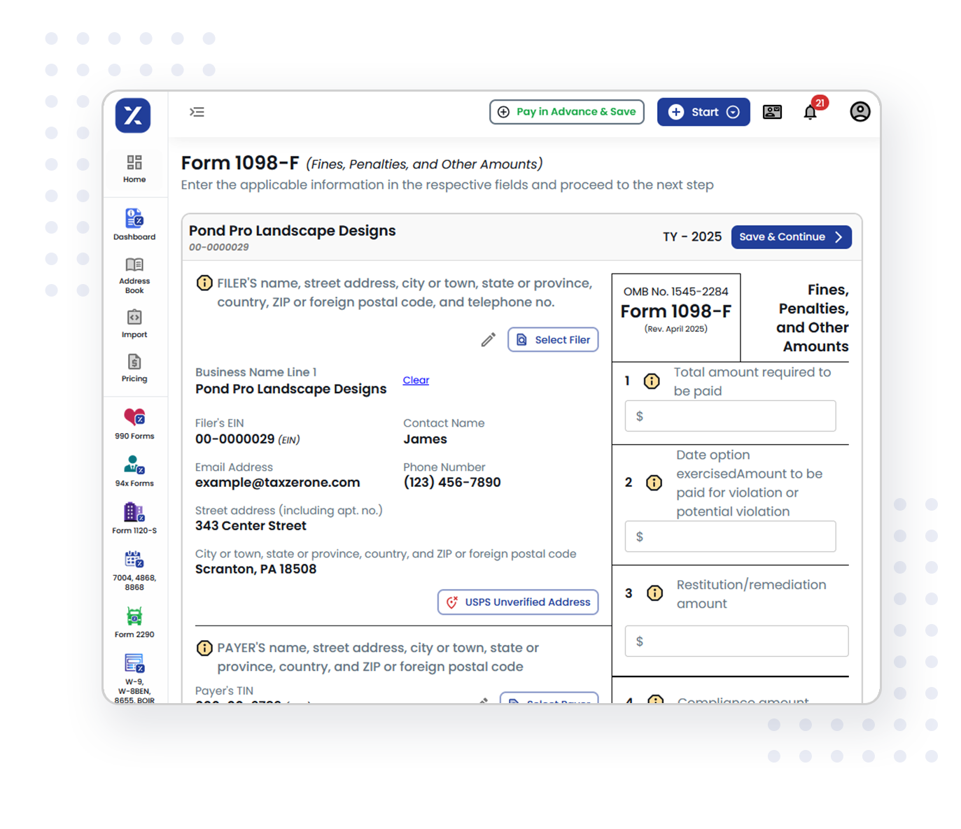 Filing 1098-F electronically with TaxZerone is quick and simple:
