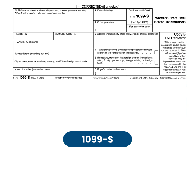 Form 1099-S, Proceeds From Real Estate Transactions