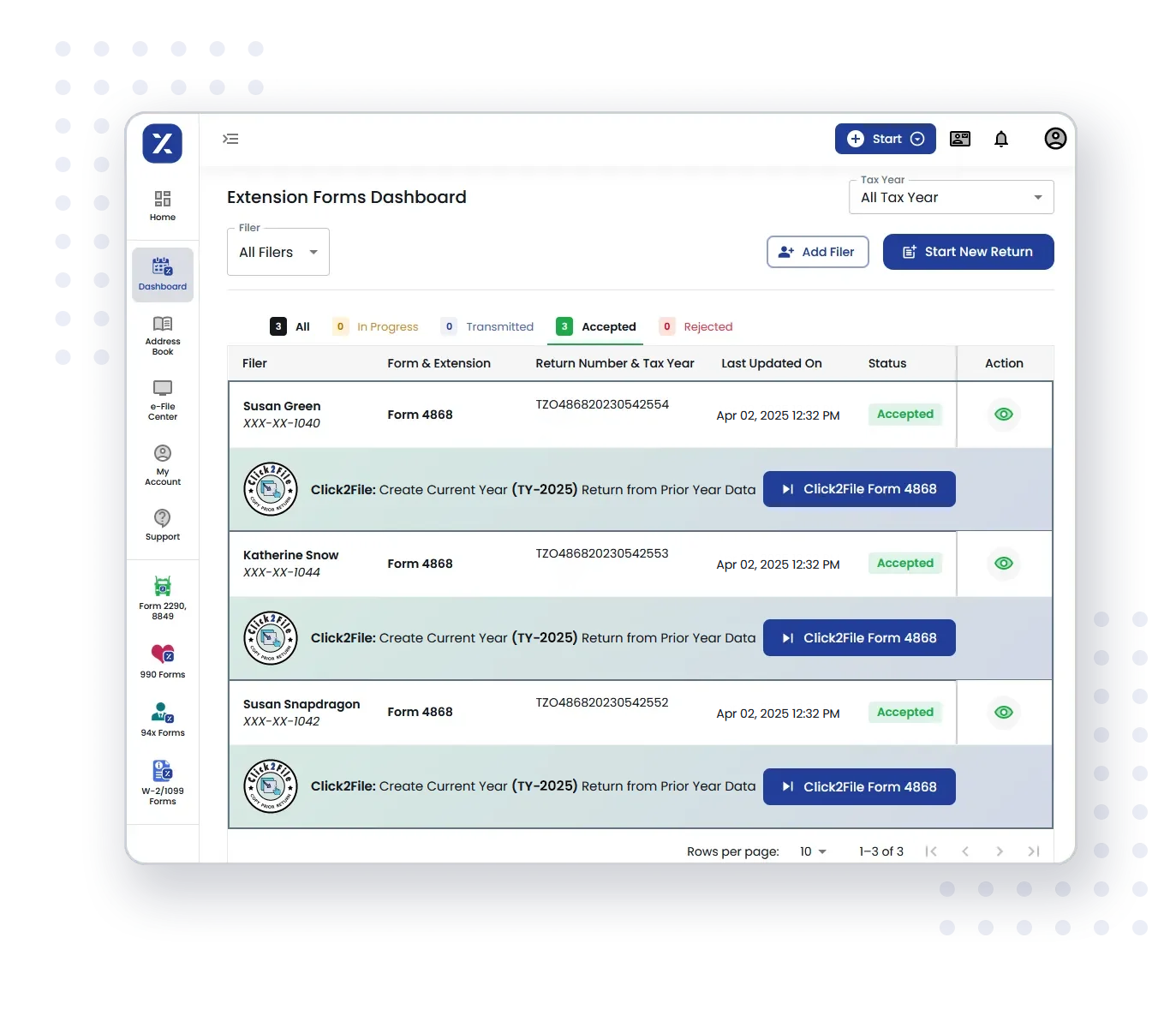Click2File: Create Current Year Return from Prior Year Data