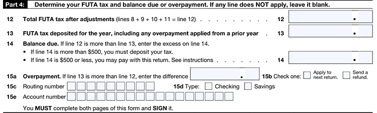 Part 4: Determine your FUTA tax and balance due or overpayment