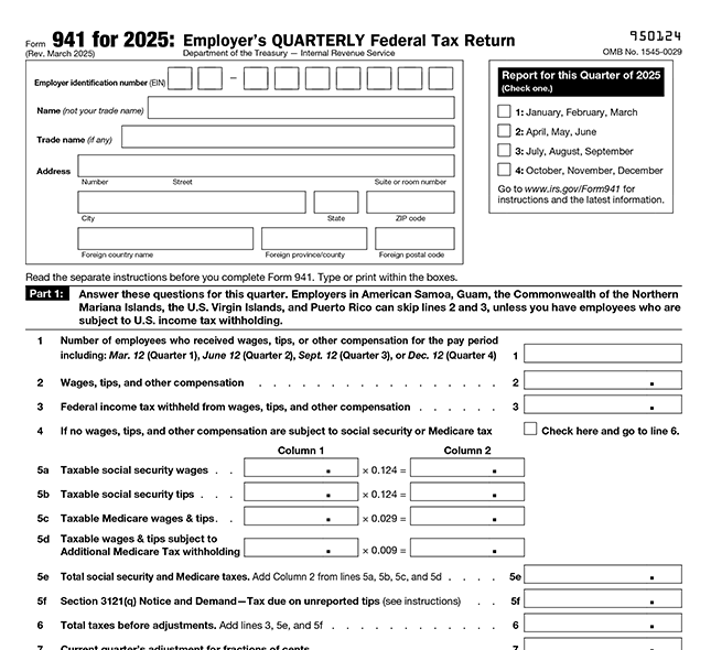 Form 941 - Employer's Quarterly Federal Tax Return