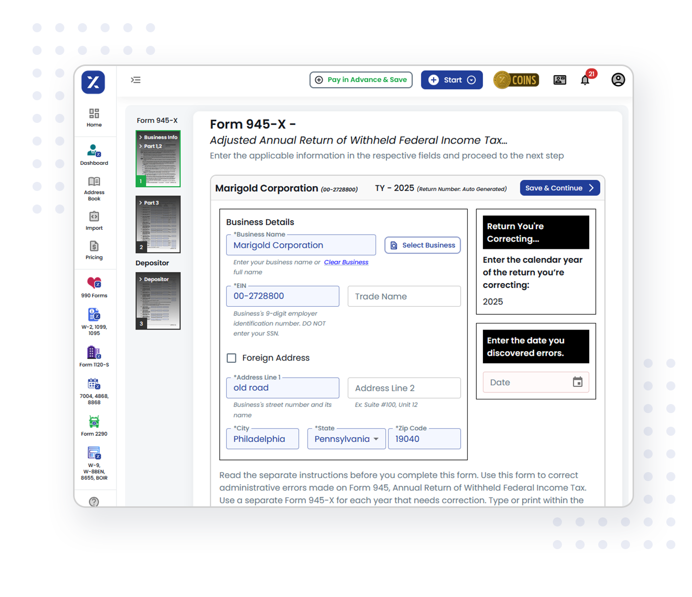 Follow these steps to file Form 945-X easily and accurately