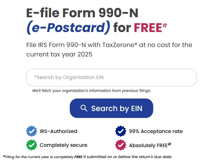 Free Form 990-N (e-Postcard) E-filing