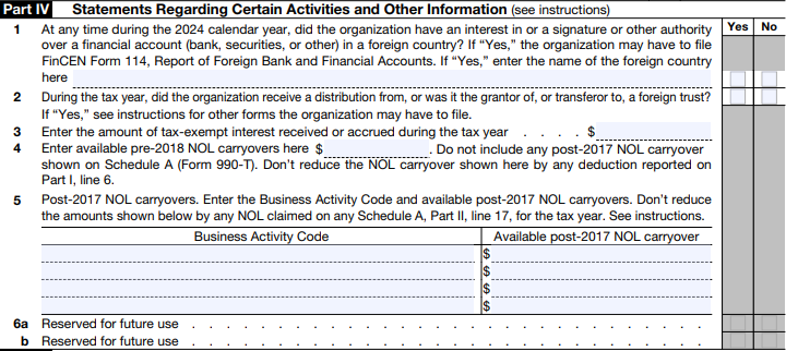Part IV - Statements Regarding Certain Activities and Other Information