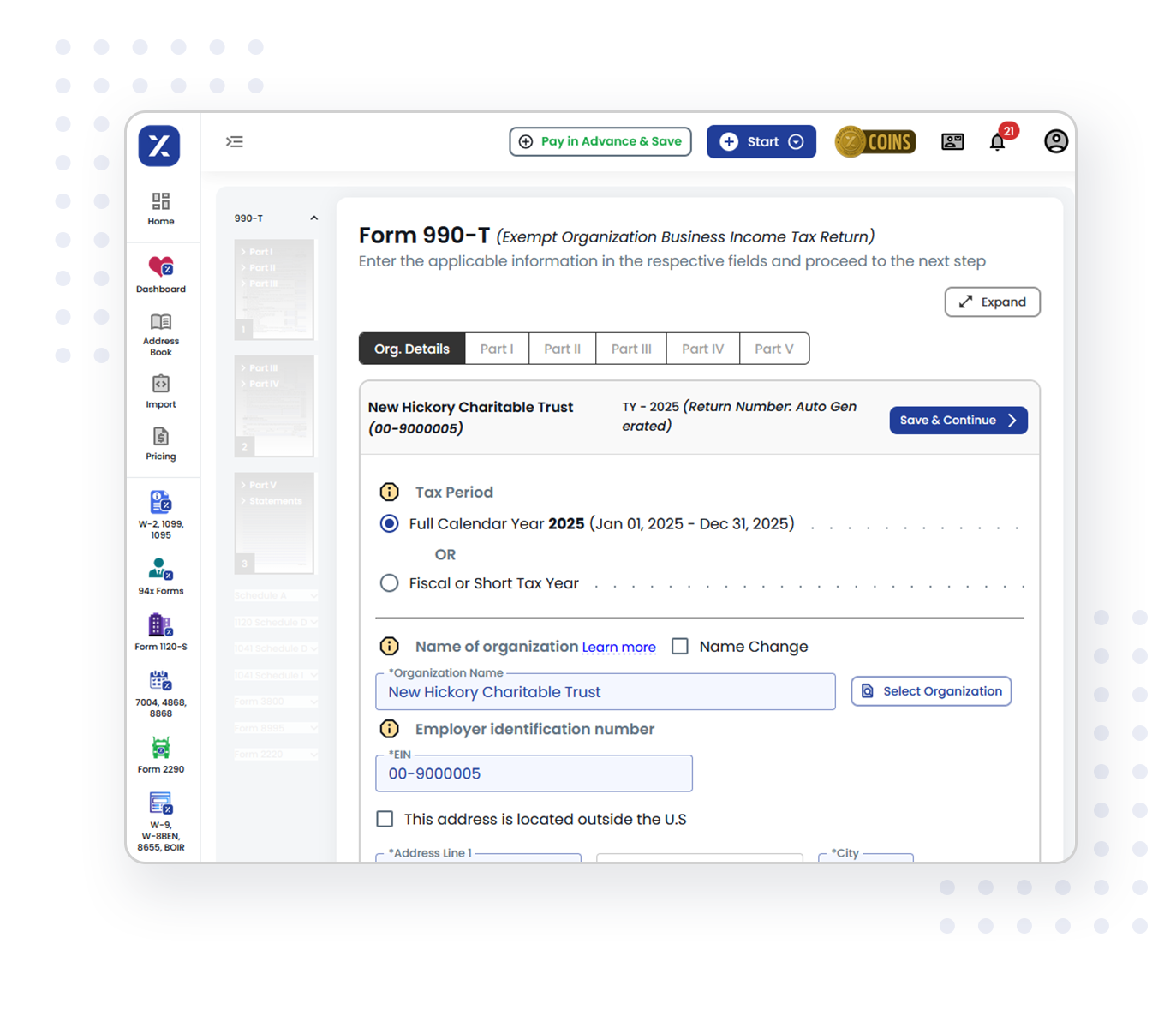 Follow the steps below to file Form 990-T for your private foundation.