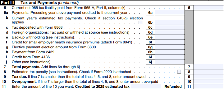 Part III - Tax and Payments