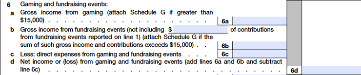 Line 6a to 6d - Gaming and Fundraising Events