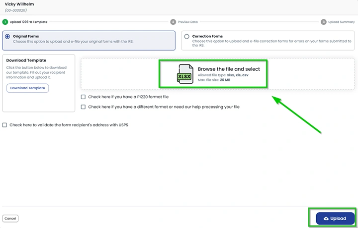  ACA Forms bulk upload- upload a file