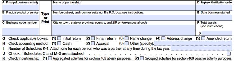 Section (Lines A–K) + Income Section (Lines 1a–8) 