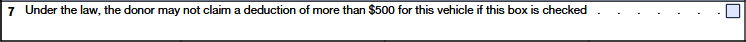 Box 7: Checkbox for a vehicle with a claimed value of $500 or less