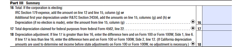 FTB 3885 Part III Summary section