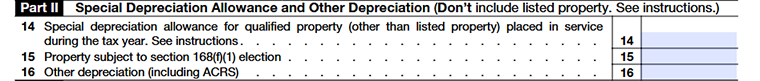 Form 4562 Depreciation and Amortization Part II-Special Depreciation Allowance and Other Depreciation Line14-Line16