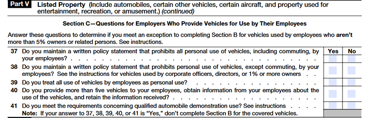 Form 4562 Depreciation and Amortization Part V-Listed Property Section-c Line37 - Line 41