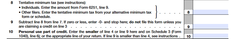 Form 8911, Part II - Credit for Personal Use Part of Refueling Property Line 8 - Line 10