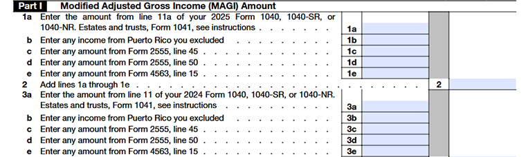 Form 8936 Part I - Modified Adjusted Gross Income (MAGI) Amount Line 1a to Line 3e