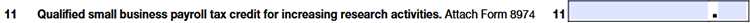 Line 11: Qualified Small Business Payroll Tax Credit for Increasing Research Activities