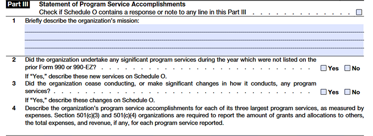 Form 990-part-III (Statement of Program Service Accomplishments) Line 1-4