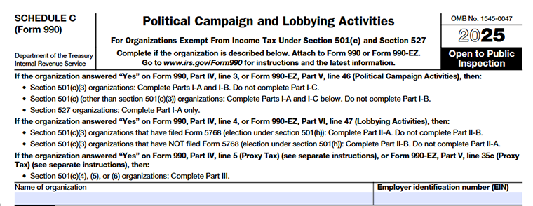 Form 990 Schedule C organization type information