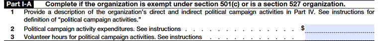 Form 990 Schedule C Part I-A for organizations exempt under section 501(c) or section 527