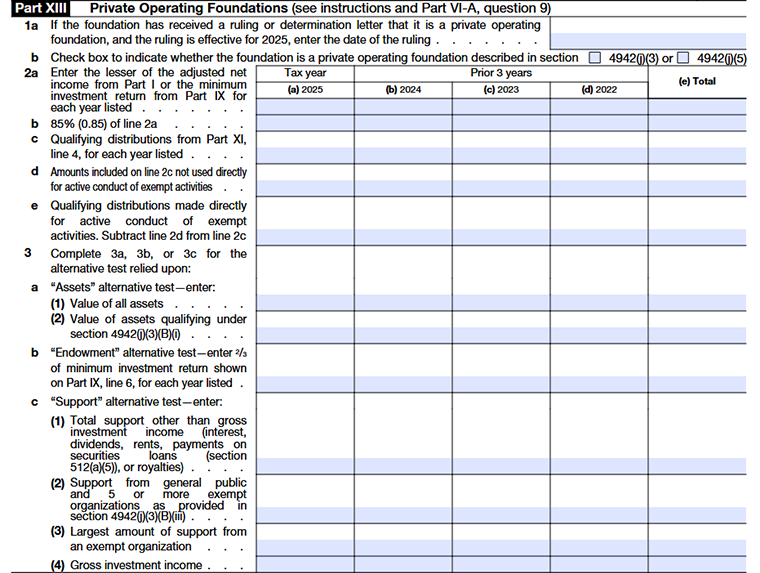 Form 990-PF Part XIII Lines 1-3 Private Operating Foundations