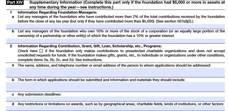 Form 990-PF Part XIV Lines 1-2d Showing Supplementary Information