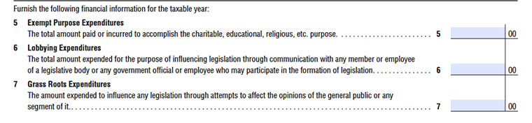 CA FTB Form 3509 Part II-Legislative Activities for organization attempted to influence legislation Line 5 to Line 7