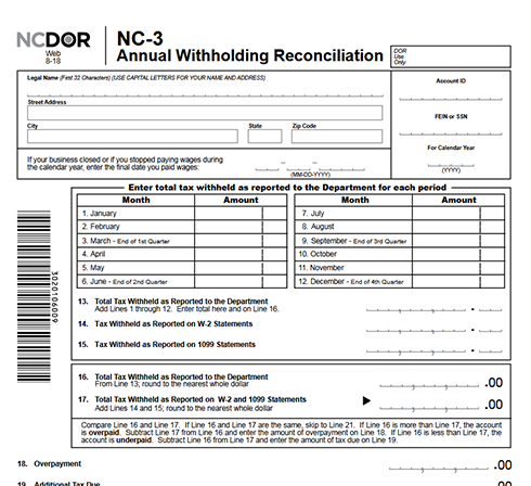 North Carolina Form NC-3: W-2 Reconciliation