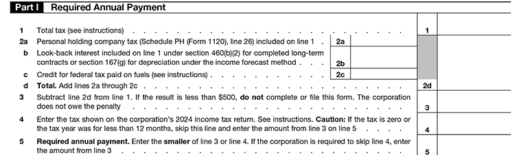 Form 2220 Part I-Required Annual Payment Line1 to Line5