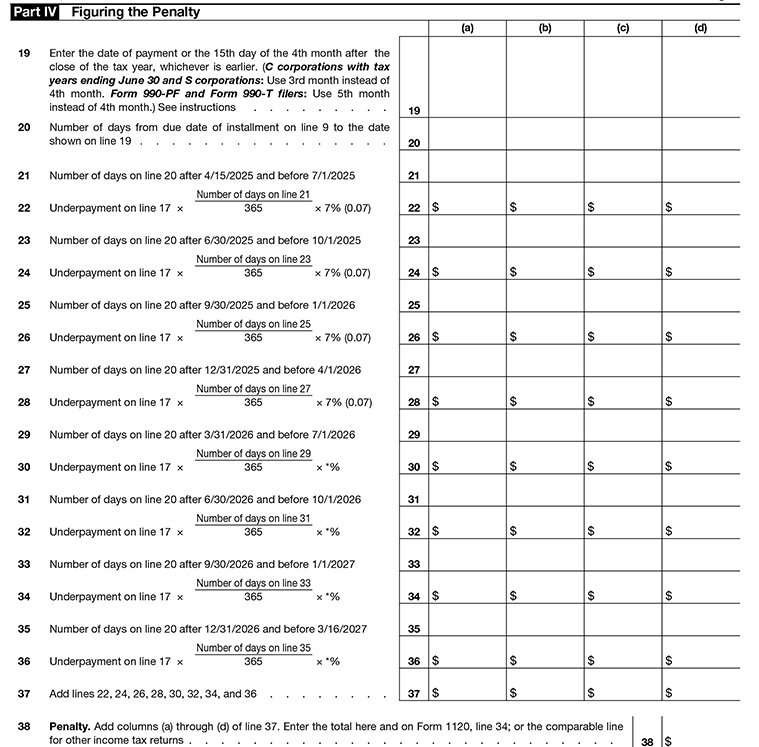 Form 2220 Part IV-Figuring the Penalty Line19 to Line38