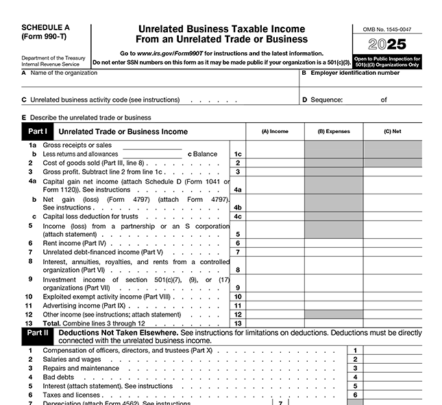 Schedules and Forms for Form 990-T