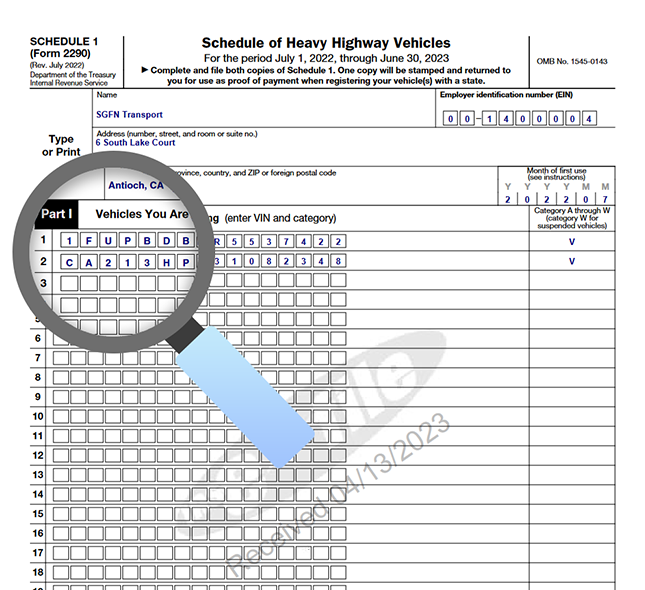 Form 2290 VIN Correction